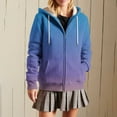 thumbnail image 2 of Olyvenn Oversized Print Hooded Zip Up Jacket with Drawstring Pockets Soft Lined Hood Kangaroo Pocket Casual Wear for Daily Use Lightweight Comfortable Women's Fashion Blue L, 2 of 7