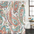 thumbnail image 2 of Paisley Flower Shower Curtain, Waterproof Shower Curtains for Bathroom, Spring Watercolor Floral Leaf Plant Orange Washable Fabric Bathtub Curtain Set Bath Decor with 12 Hooks Standard 72"x72", 2 of 8