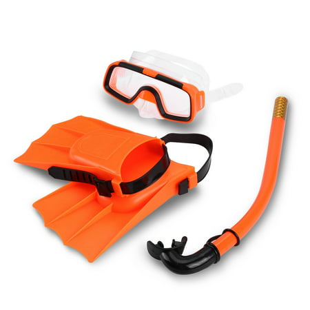 Kids Swimming Diving Set - Silicone Fins+Snorkel Scuba Eyeglasses+Mask Snorkel, for 8-12.5 US Foot Size