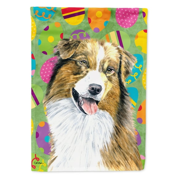 Carolines Treasures SC9477-FLAG-PARENT Australian Shepherd Easter Eggtravaganza Flag  multicolor