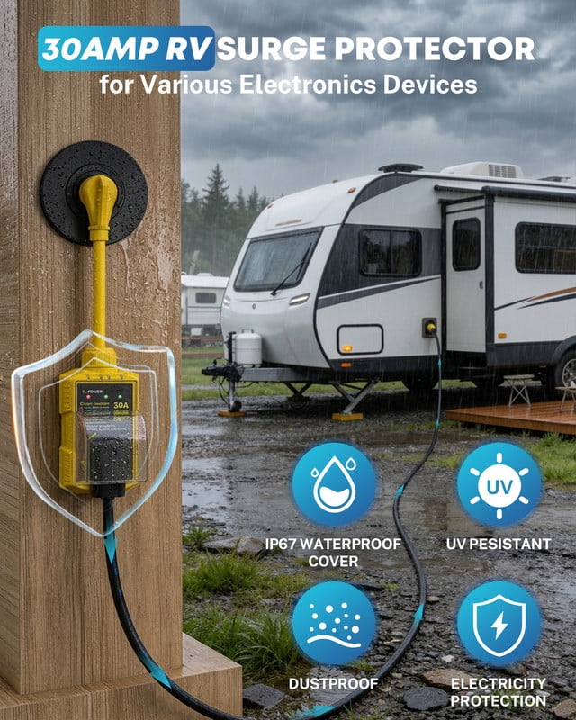 Kohree 30 Amp RV Surge Protector with Circuit Analyzer, ETL Certified 12000J Waterproof Power Guard with LED Indicators for Campers and Travel Trailers