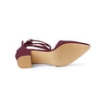 thumbnail image 5 of BLISSFUL STEP Women Pointed Toe Block Heels Lace Up Pumps Burgundy 6, 5 of 7