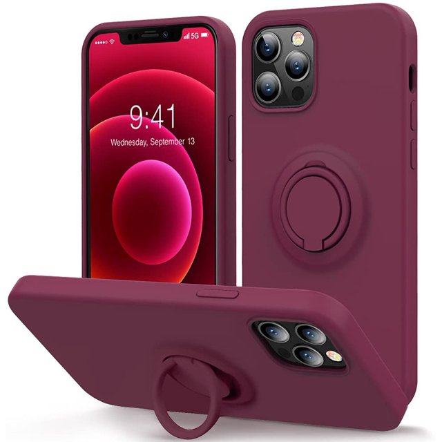 IBAOLEA Compatible with iPhone 12 Pro Max Phone Case 6.7 inch with Ring Kickstand | Super Soft Microfiber Lining | Anti-Scratch Full-Body Shockproof Protective Case for iPhone 12 Pro Max - WineRed