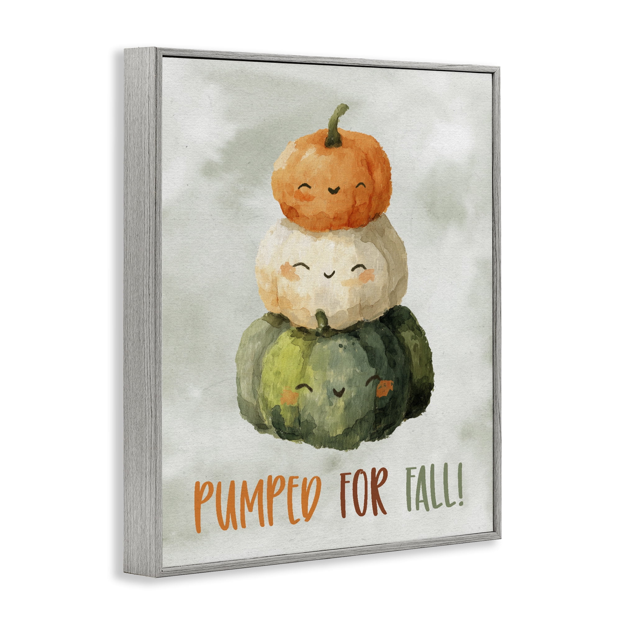 Stupell Industries Smiling Pumpkins Pumped For Fall Gray Framed Giclee Art, design by Ziwei Li