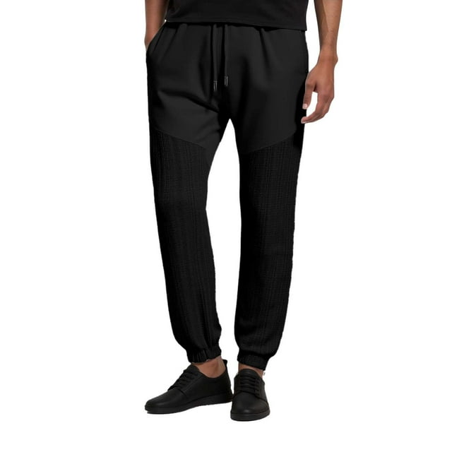 Zszcpp Men Work Pants Thin Solid Color Loose Imitation Sports Lace Up Splicing Sweat Lounge Trousers Casual Trouser