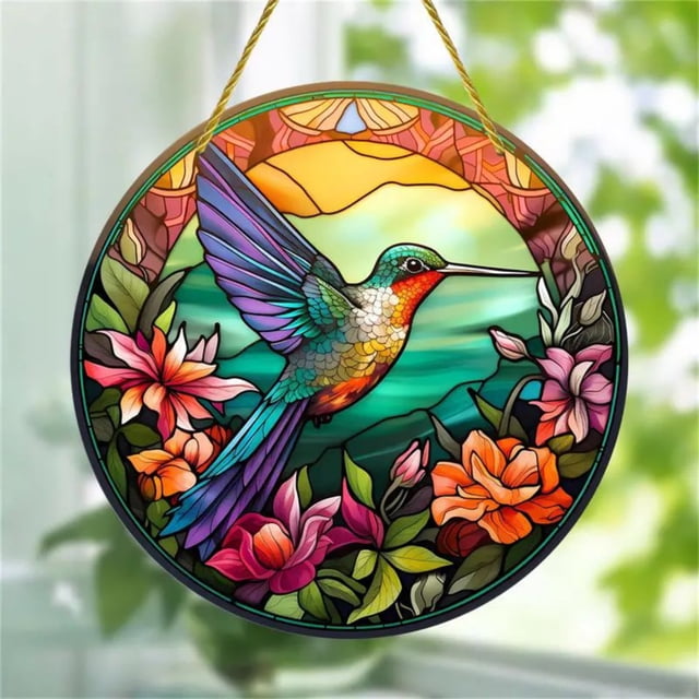 Atrapasueños de acrílico teñido de cardenal, atrapasol de pájaro rojo, adorno colgante de pared de acrílico de cardenal, panel de vidrio pintado a mano, decoración, regalo de cumpleaños de Navidad