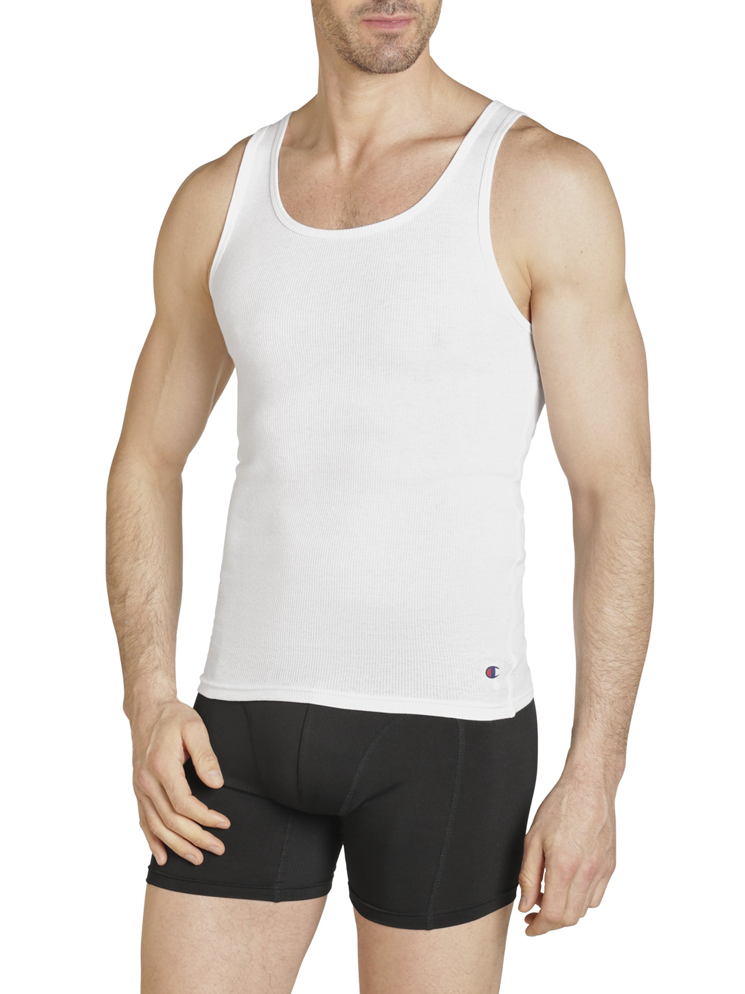 Champion Men’s Tank – 5 Pack Cotton Flex Rib Undershirts, Cotton/Polyester Blend, Tag-Free Comfort, Sizes S–2XL