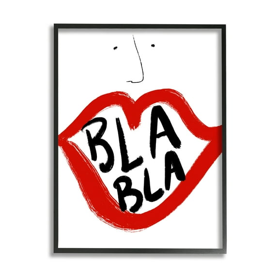 Stupell Industries Bla Bla Text Modern Face Bold Red Lips Abstract Painting Black Framed Art Print Wall Art, 11 x 14