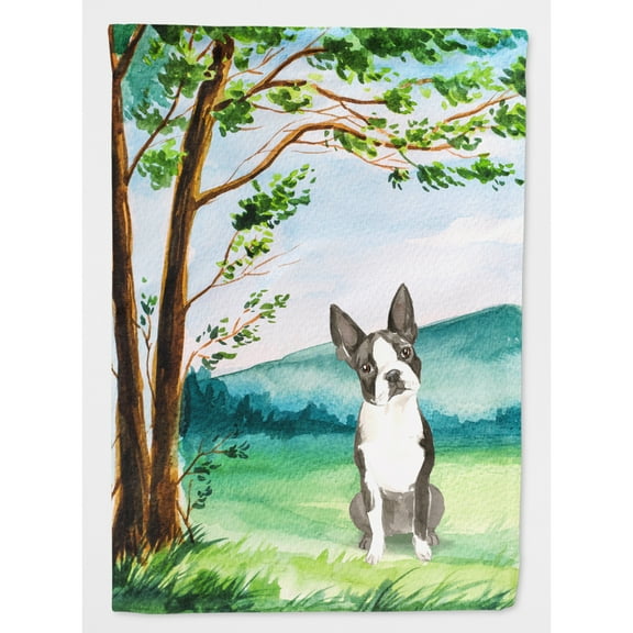 Carolines Treasures CK2580CHF Under the Tree Boston Terrier Flag Canvas House Size  Large multicolor