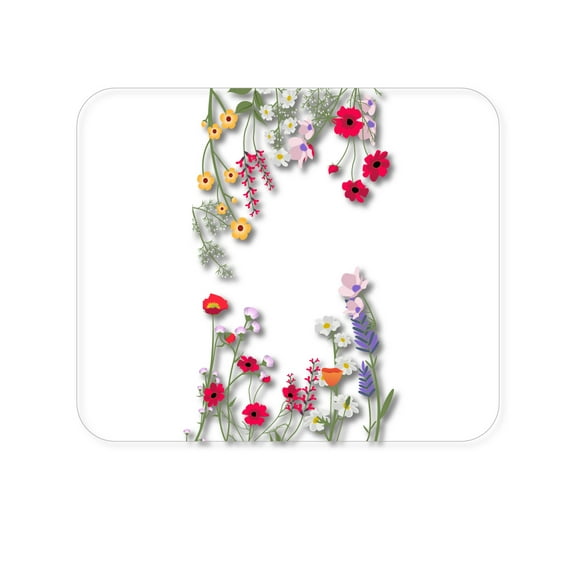 DistinctInk Mouse Pad - 1/4" Foam Rubber - Wildflowers Border Blue Pink Purple
