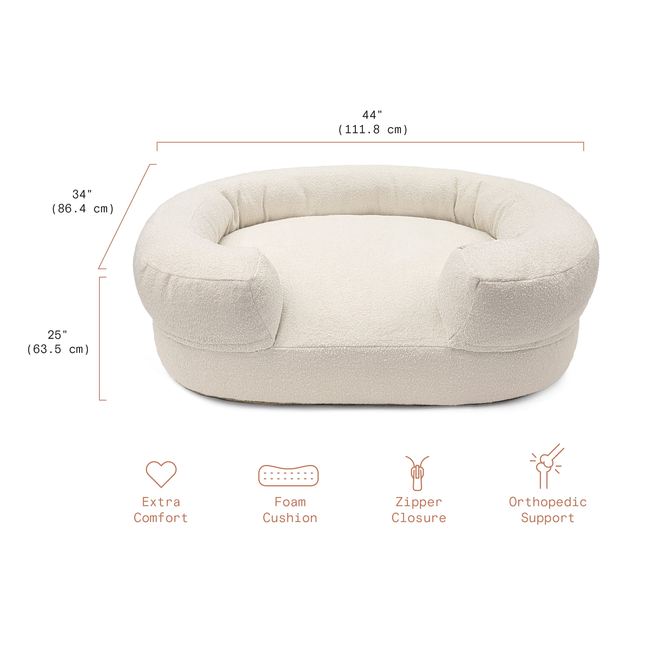 Beautiful Bolster Large Pet Bed, 44 x 34 x 25in, Ivory by Drew Barrymore