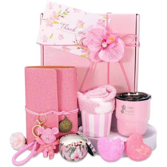 Thank You Gifts for Women, Employee Appreciation Gift - Pink Gift Basket with Stainless Steel Coffee Tumbler - Appreciation gifts for Employee Coworkers Nurse Teacher Friends Boss