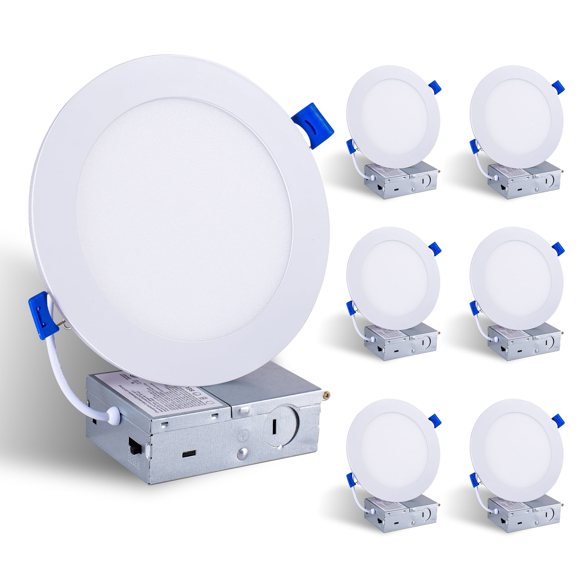 Miniyam 6 Pack 6" White LED Recessed Light with Night Light, Dimmable, 2000K-5000K 6CCT, 800LM 9W, Ultra-Thin Canless for Bedroom/Living Room/Kitchen