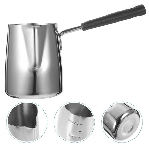 PTOOTP  Stainless Steel Milk Frother Jug Silver Ergonomic Handle Pointed Spout 1Set