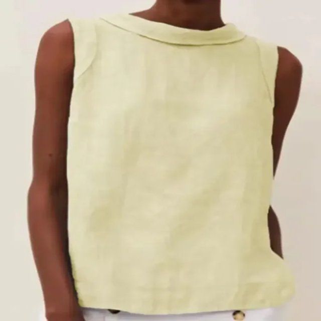 JUNWELL 2024 Printemps Coton Lin Haut Femme Blanc Sans Manches Col Rond Blouse Décontractée Mode Tendance Bureau Hauts Dames