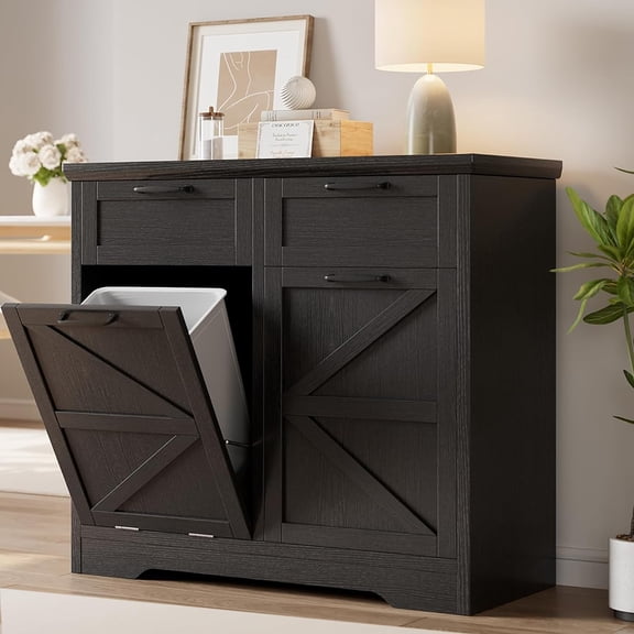 Anyact Tilt Out Trash Cabinet, Freestanding Recycling Cabinet with Hideaway Drawer, 2 x 10 Gallon(No Trash Can)