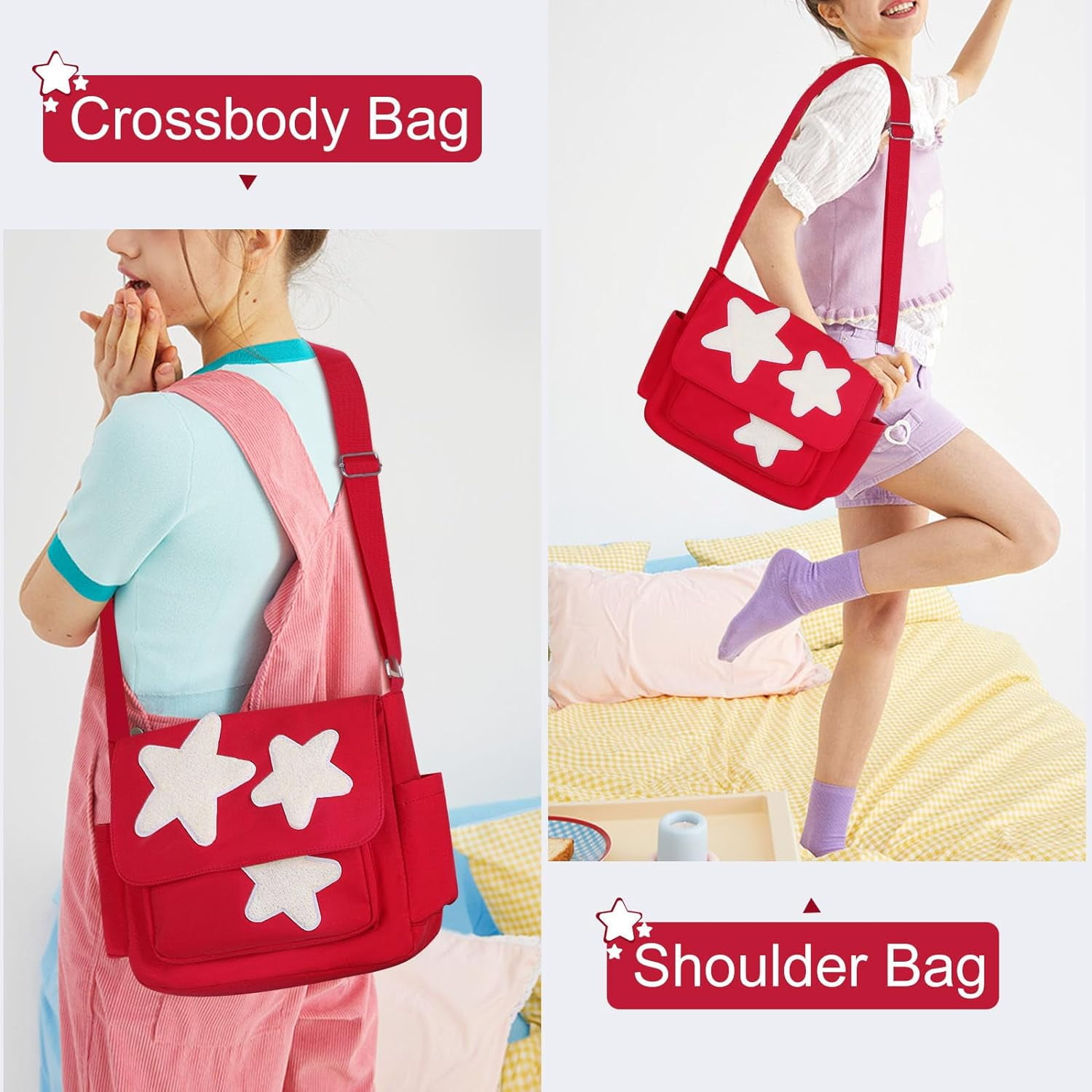 Cute Messenger Bag, Aesthetic Crossbody Bag, Y2K Star Grunge Bag Emo Shoulder Tote Purse for Women