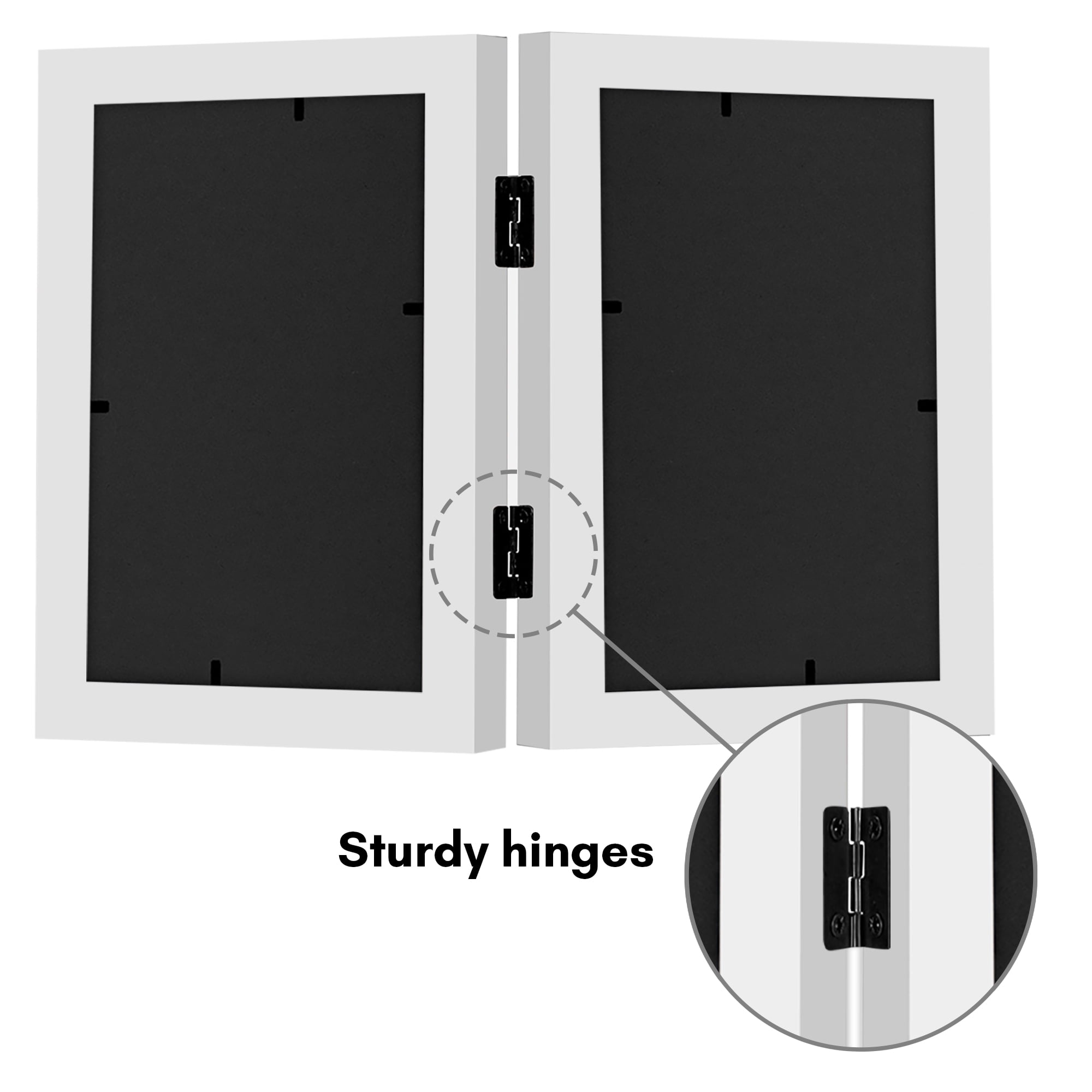 Americanflat 4x6 Hinge Frame with Shatter-Resistant Glass Hinged Double Frames Signature Collection - White