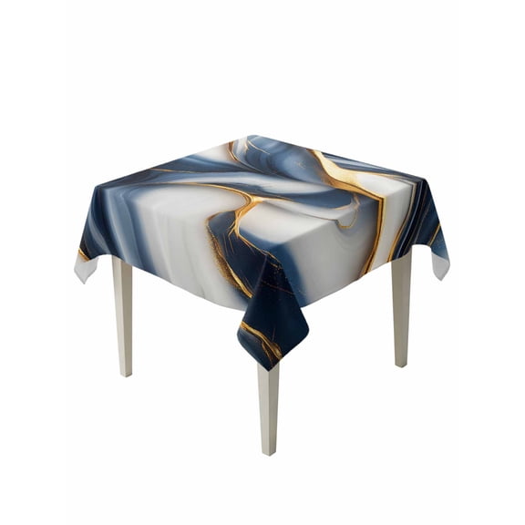 Navy Blue Marble Table Cloth, Gold Modern Art Waterproof Tablecloth for Square Tables, Reusable Washable Fabric Table Cover for Restaurant Kitchen Dining Tables 60"x60"