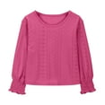 thumbnail image 5 of Ohufall Kids Long Sleeve T-Shirts Fashion Solid Causal Ruffle Sleeve Crew Neck Blouse Lightweight Loose Hollow Out Pullover Tops for Teen Girls, 6-16 Years, 5 of 7