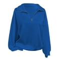 thumbnail image 6 of Fiaer Quarter Zip Pullover Women Plus Size Loose Fit V Neck Trendy Sweatshirts Long Sleeve Lapel Collared Casual Comfort Pocket Tops Blue L, 6 of 6