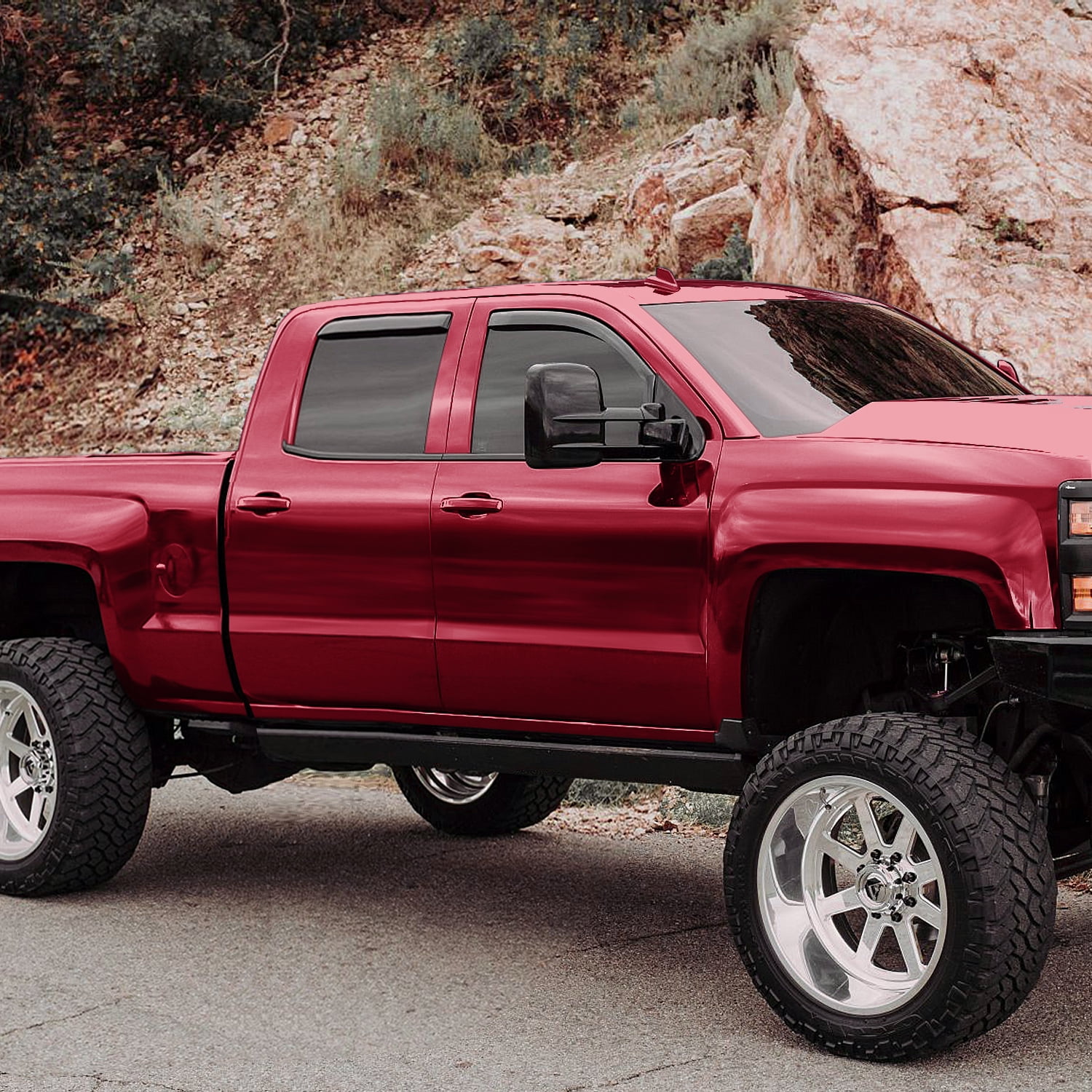 Voron Glass In-Channel Extra Durable Rain Guards for Trucks Chevrolet (Chevy) Silverado/GMC Sierra 2014-2018 Crew Cab, Window Deflectors, Vent Window Visors, 4 Pieces - 220009