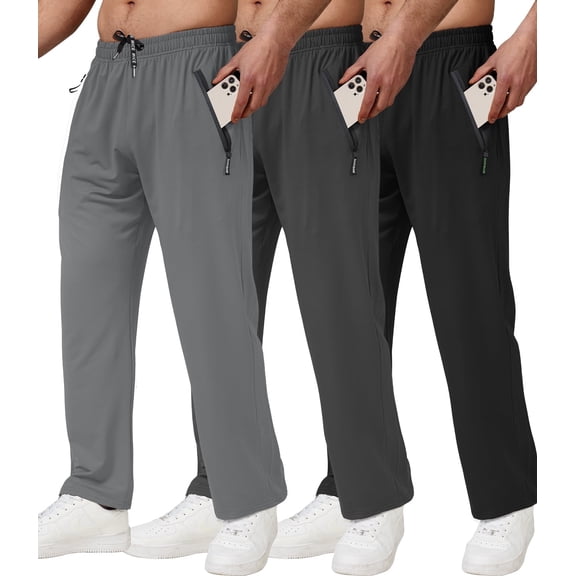 Potopok 3 Pack Men's Sweatpants with Zip Pockets,Joggers Pants,Lightweight Workout Athletic Pants Gifts for Men