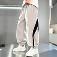 thumbnail image 4 of FRSASU Girl's Baggy Wide Leg Pants Elastic Waist Workout Track Color Block Parachute Pants with Pockets Khaki-C, 4 of 6