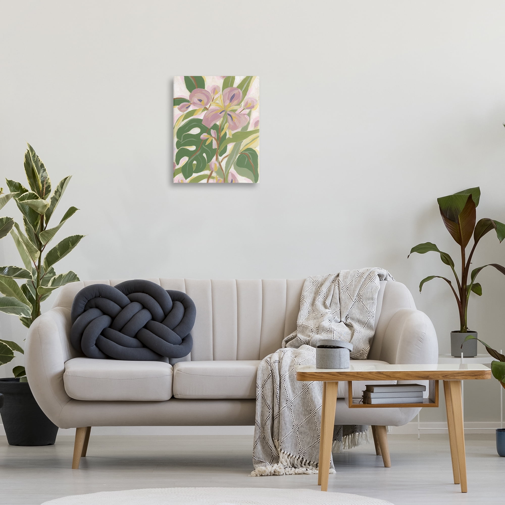 Stupell Industries Monstera & Pink Flower Plants & Flowers Painting Wrapped Canvas Art Print Wall Art, 16 x 20