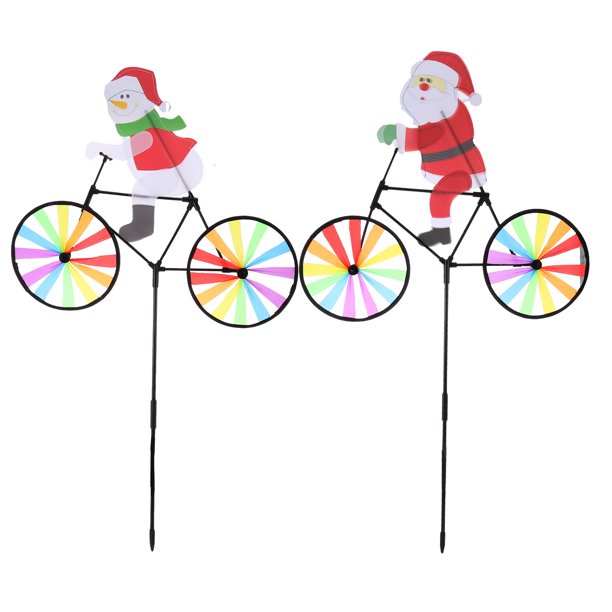 2pcs Navidad jardín molino de viento muñeco de nieve Santa rueda viento Spinner patrón aleatorio