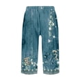 thumbnail image 3 of WTOBBY Women's Trendy Floral Pattern Elastic Waist Bermuda Shorts with Front Pockets, Fashionable for Casual Summer Use and Versatility,Turquoise S, 3 of 4