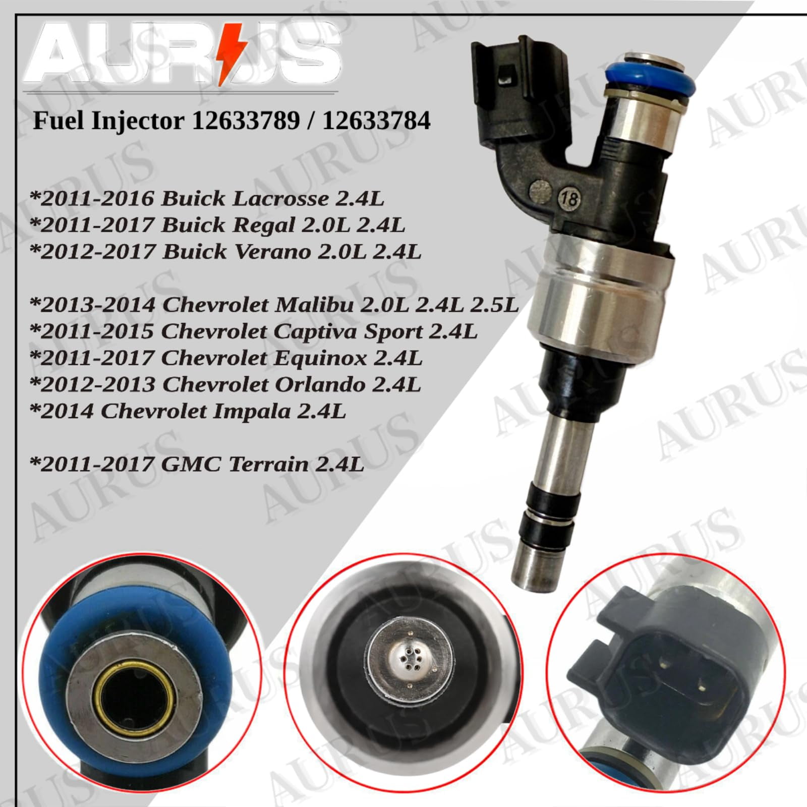 AURUS x4 OEM Fuel Injectors 12633789 12633784 Compatible with 2011-2017 Buick LaCrosse Regal Verano for Chevrolet Captiva Sport Orlando Equinox Impala Chevy Malibu for GMC Terrain I4 2.0L 2.4L 2.5L