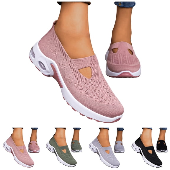 Dakaela Women's Slip on Orthopedic Sneakers Breathable Mesh Knitted Walking Shoes with Wide Width Arch Support Non Slip Sole Size 6