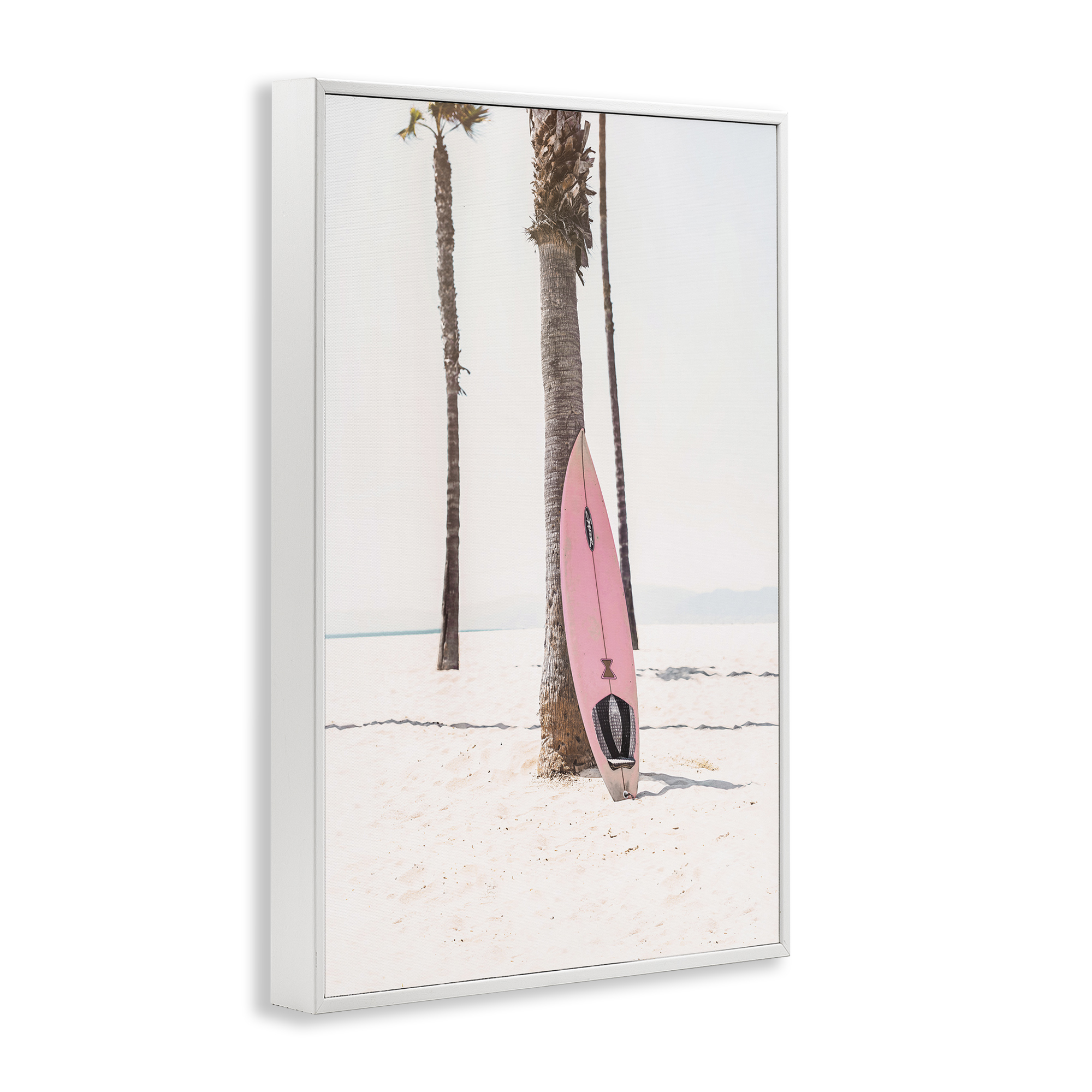 Stupell Industries Pink Surf Board Coastal Photography White Framed Art Print Wall Art, 12 x 18