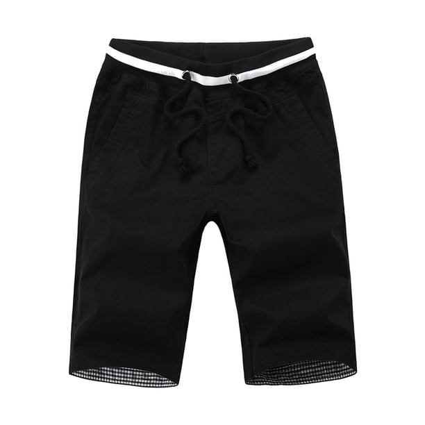Pantalones cortos de verano 2021 para hombre, de algodón con cordón, talla grande, para playa XL negro