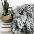 thumbnail image 4 of Laklulu Decke Gestrickte Grobe Strickdecke Wolle Garn Handgefertigt Haustier Bett Stuhl Sofa Super Gro?e Arm Stricken Sperrig Decke(Grau/80 * 100CM), 4 of 8