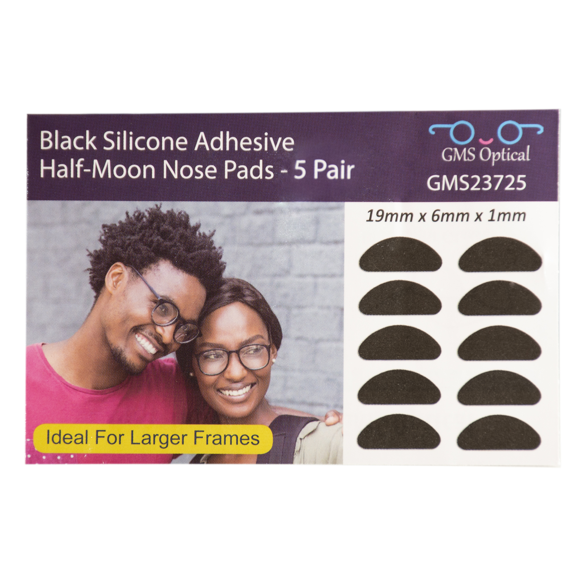 GMS Optical Silicone Adhesive Half Moon Nose Pads for Glasses 19mm (5