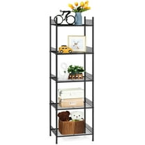 Bathroom Shelves Freestanding Bathroom Towel Storage 5 Tier Wire Shelving Unit with Guard Bathroom Shelf Organizer Standing for Pantry Kitchen Laundry Room Organization, Black