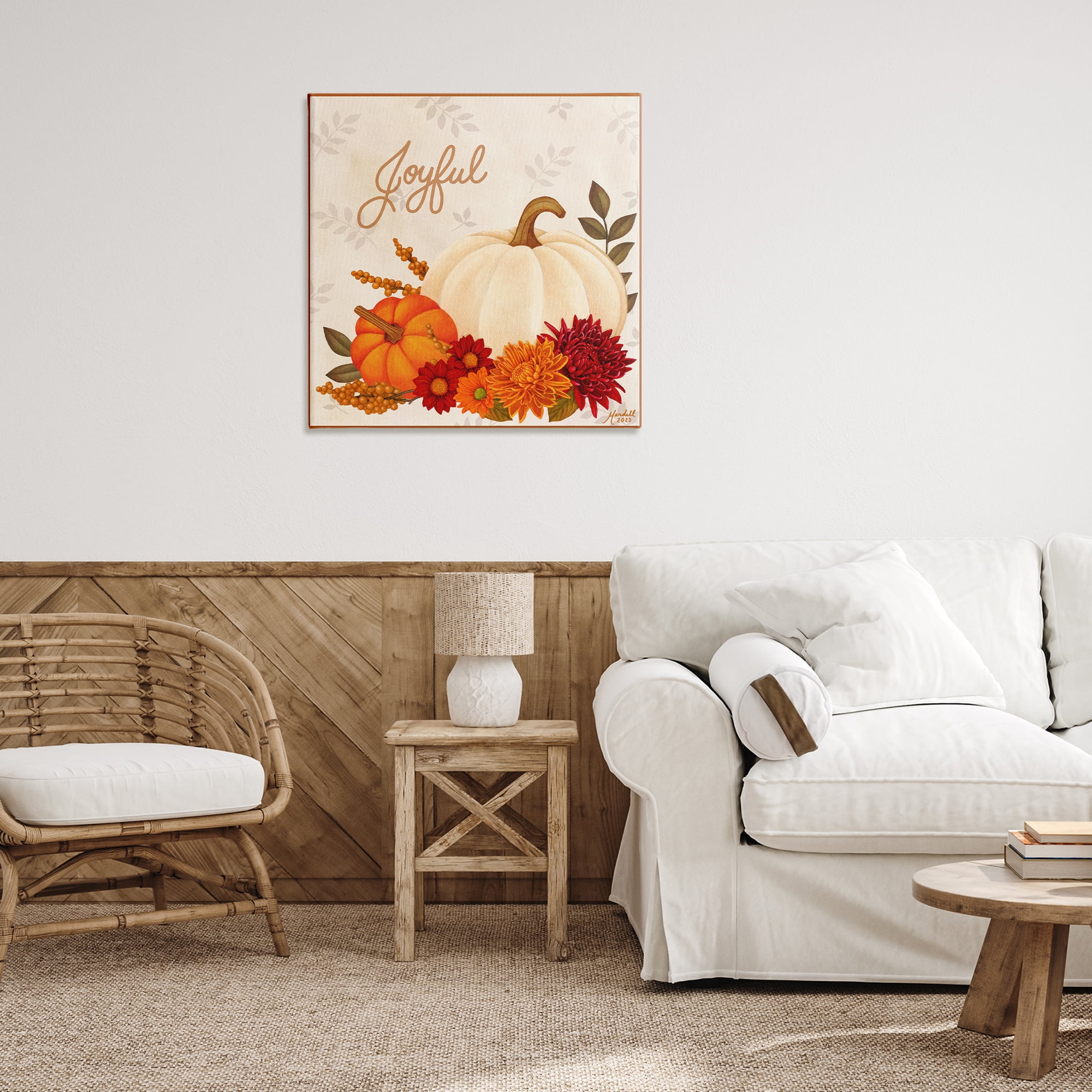 Stupell Industries Joyful Floral Pumpkins Holiday Painting Gallery Wrapped Canvas Art Prints Wall Art, 30 x 30