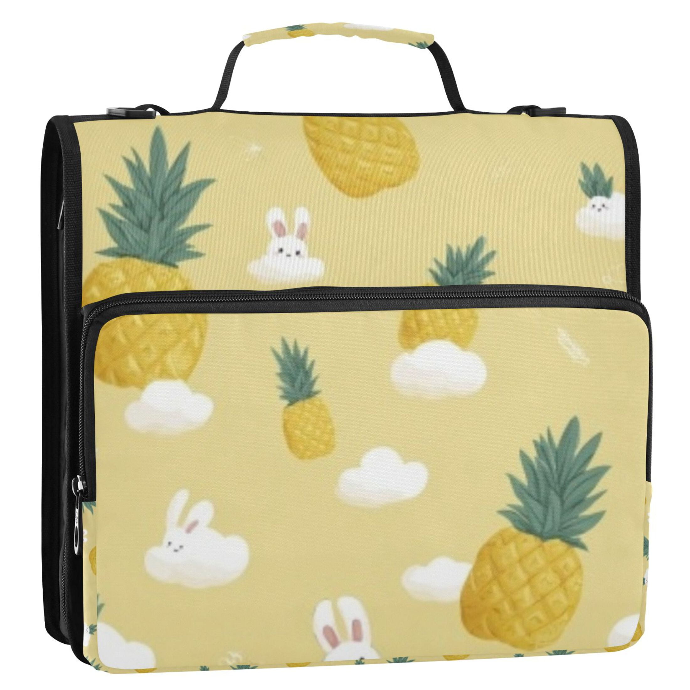 DIXRUYEE Zipper Binder trapper keeper Documents Organized Pineapple Bunny Yellow Printed