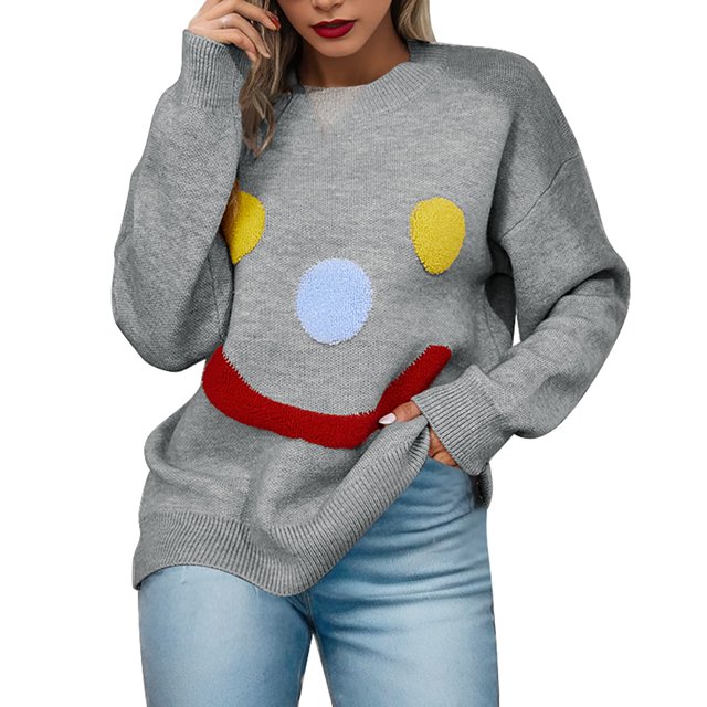 Gibobby Suéter casual mujer, Suéter de Manga Larga algodón a Rayas con Cuello Redondo Suéter para Mujer(Gris,M)