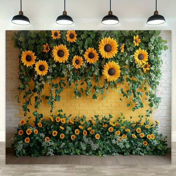 Sunflower Wall Backdrop Nature Lush Greenery Floral Banner Warm Yellow and Green Backdrop Decor for Bridal Baby Shower Birthday Wall Decor Photography Garden Wedding Party Supplies