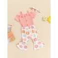 thumbnail image 4 of vera natura Baby Girls Summer Outfit, Short Sleeve Romper with Flower Leopard Print Flare Pants and Bowknot Headband, 4 of 8