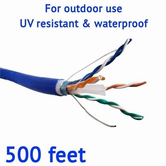 Micro Connectors  500 ft. Solid Shielded STP CAT6 Outdoor, UV Resistant and Waterproof Bulk Ethernet Cable - Blue