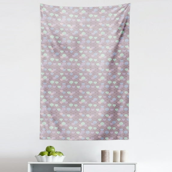 Fish Scale Tapestry, Japanese Wave Circle Pattern with Pastel Colors Vintage Retro, Fabric Wall Hanging Decor for Bedroom Living Room Dorm, 5 Sizes, Mauve Taupe Multicolor, by Ambesonne