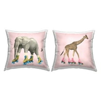 Stupell Industries Elephant and Giraffe Roller Skating Retro Pink Kids Pink, 18 x 7 x 18, Decorative Pillows, (Set of 2)