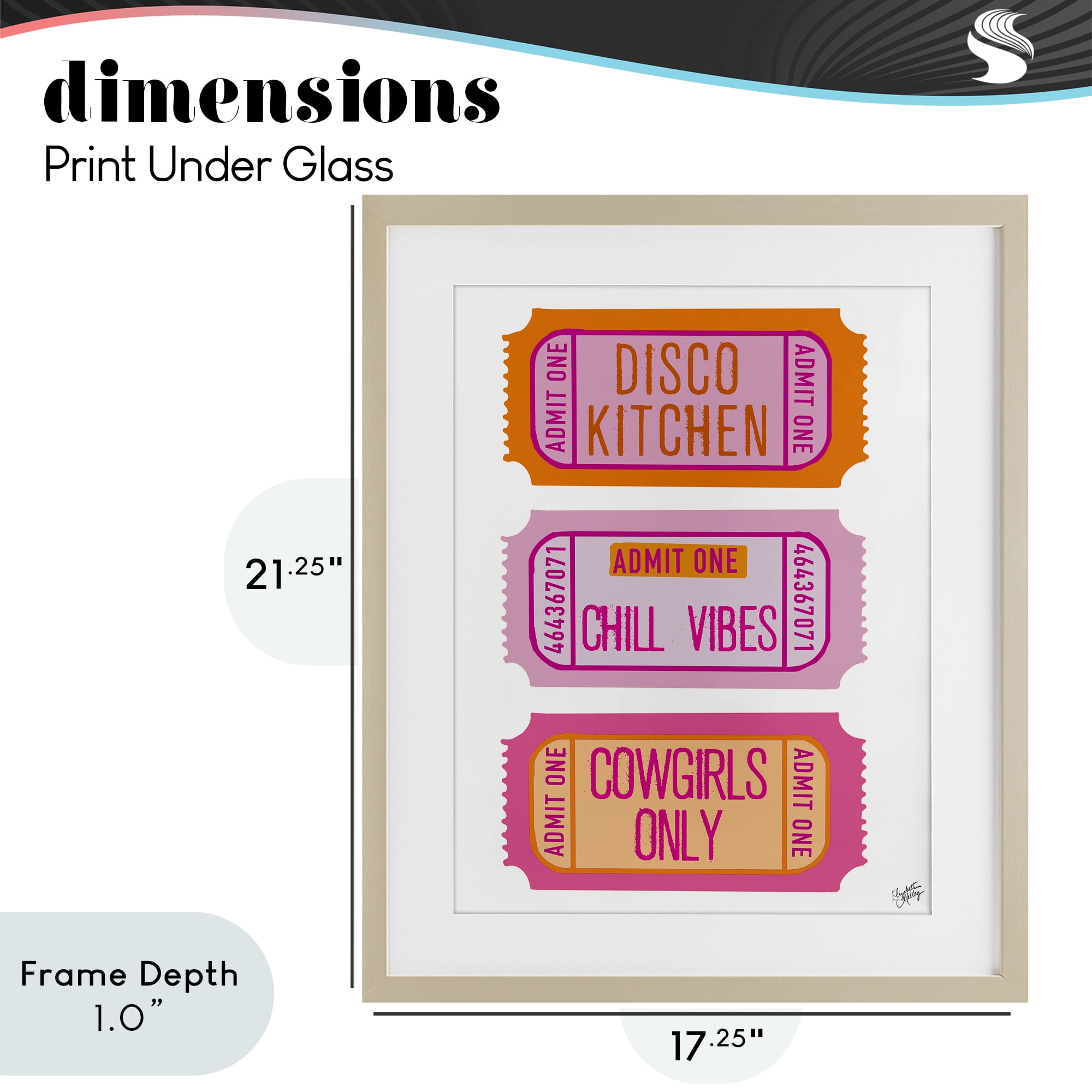Stupell Industries Disco Cowgirl Ticket Phrases Birch Framed Print Under Glass, design by Elizabeth Medley