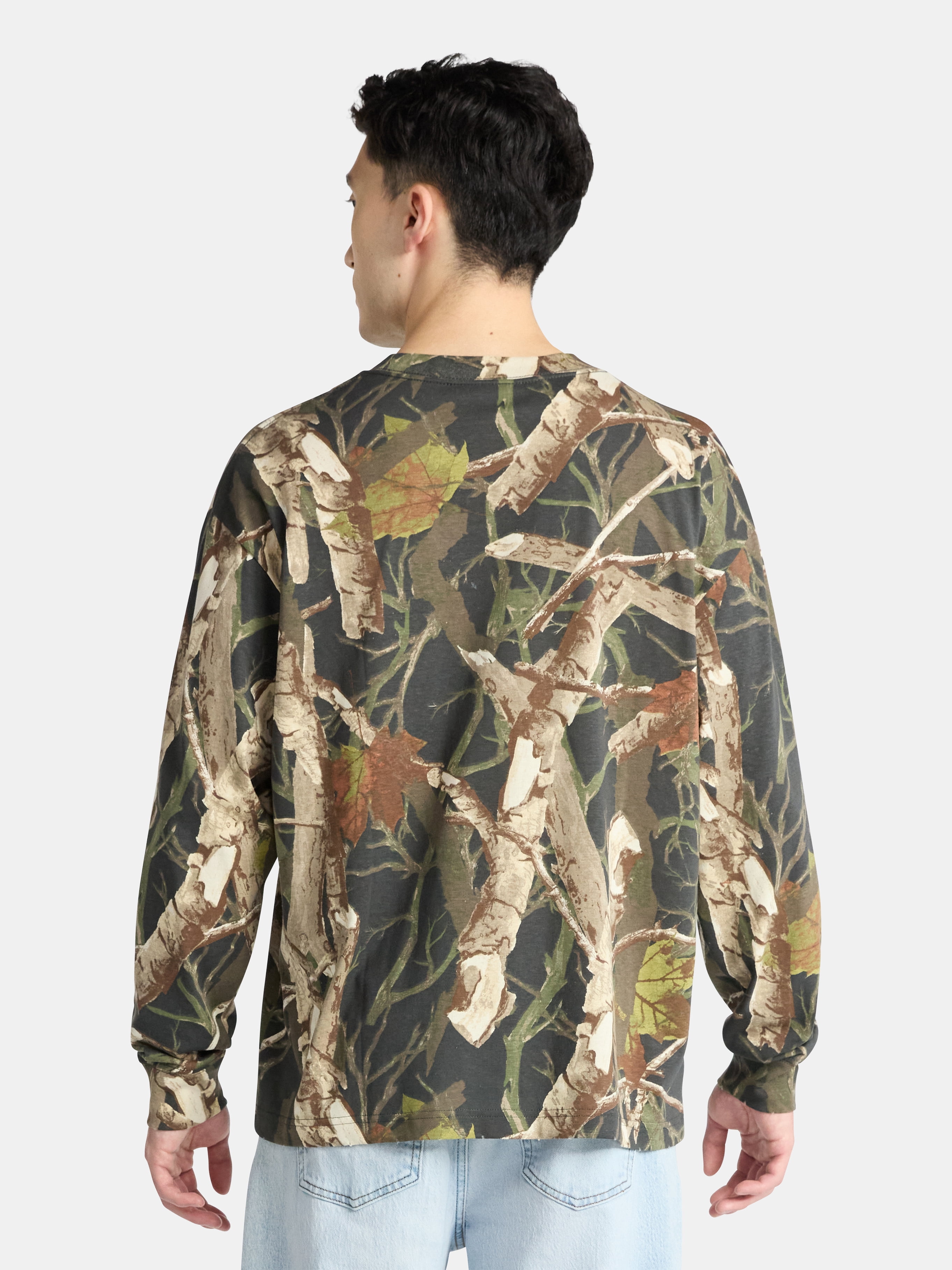 No Boundaries Cotton Oversized Tee with Long Sleeves, Men's & Big Men's