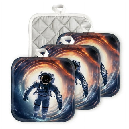 

BaHomeck Pot Holders 4pcs dacron Made Square heat-resisting mat Machine Washable for Kitchen Oven Hot Pads 6.7inch*6.7inch Astronaut In Space Suit Floating Through Wormhole