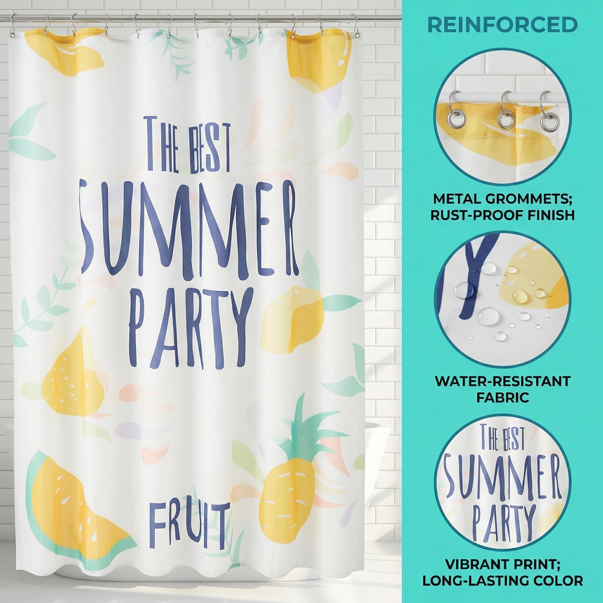 Unique Bargains Cute Print Shower Curtain Sets with Hooks Yellow Fruit 71"W x 71"L